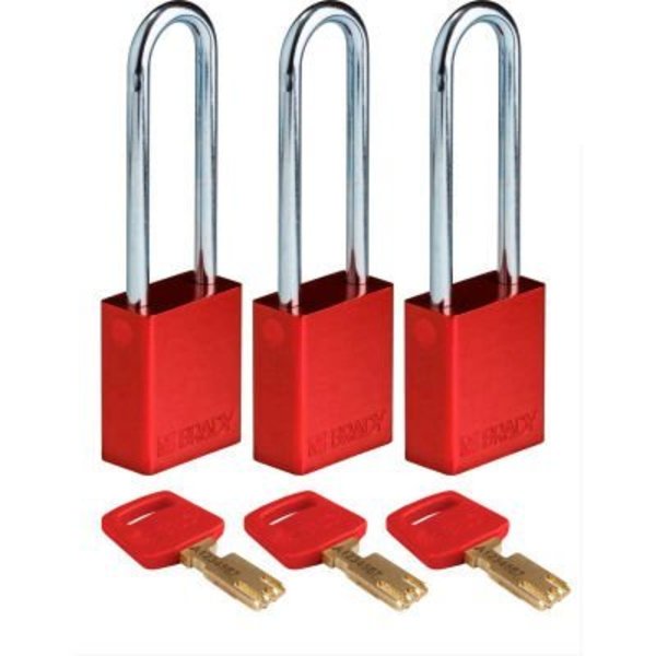 Brady Brady® ALU-RED-76ST-KA3PK Brady SafeKey Lockout Padlock Aluminum 3" Steel Shackle Keyed Alike ALU-RED-76ST-KA3PK